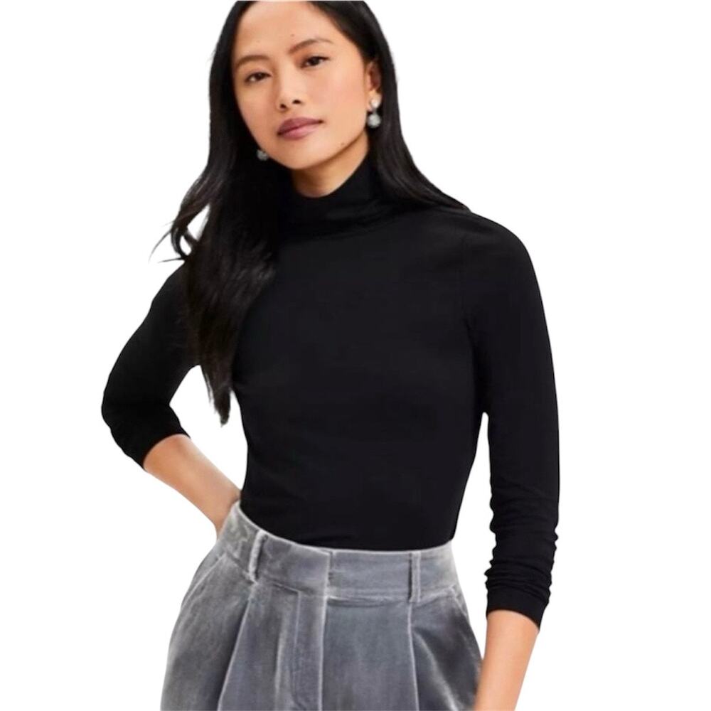 NWT Loft Women's Black Long Sleeve Rayon Turtleneck Shirt Size L
